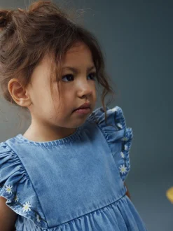Middenblauw denim - Frill Sleeve Dress (3mths-8yrs)