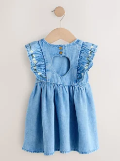 Middenblauw denim - Frill Sleeve Dress (3mths-8yrs)