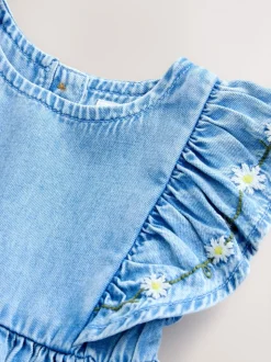 Middenblauw denim - Frill Sleeve Dress (3mths-8yrs)