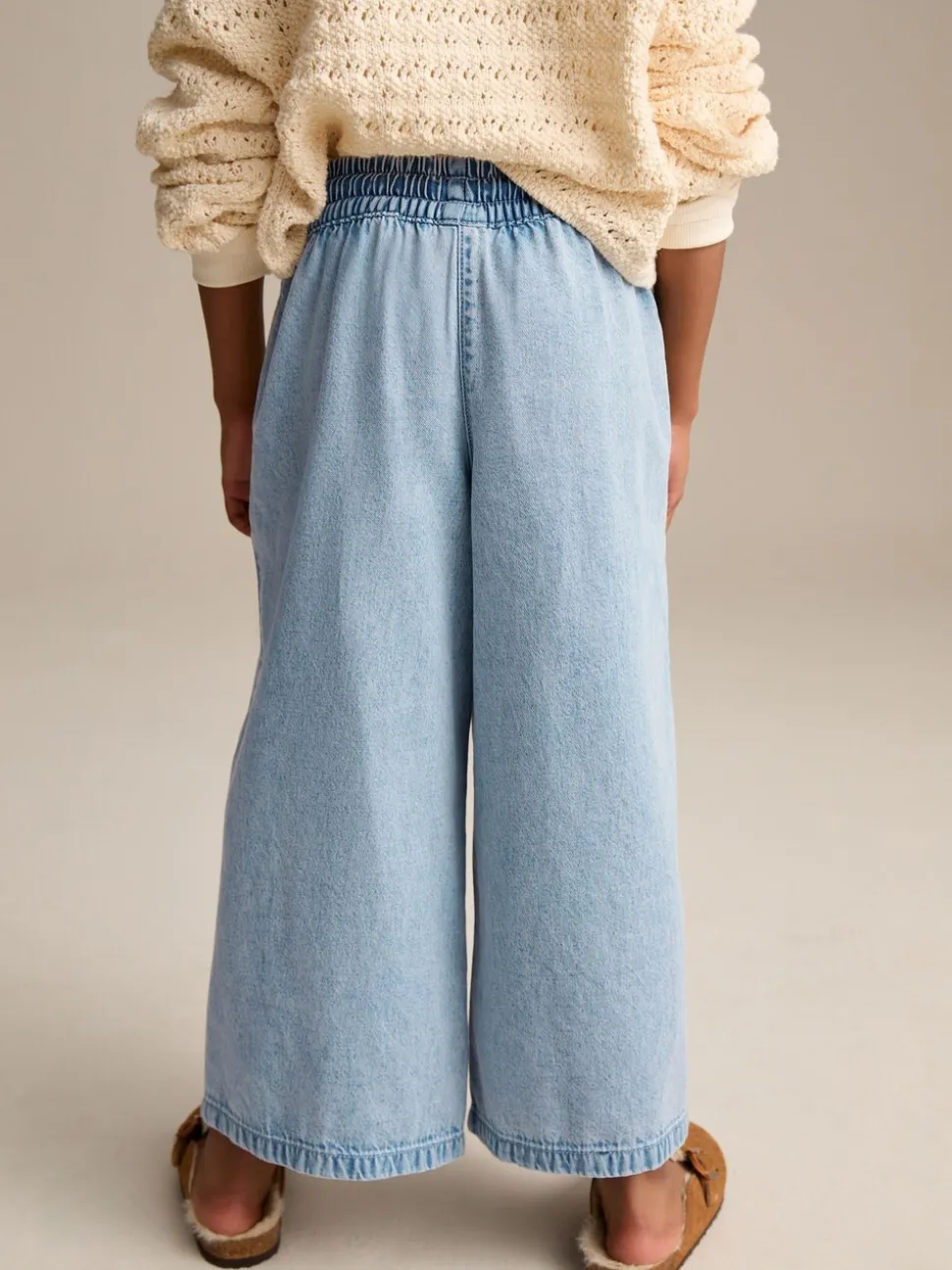 Middenblauw denim - Jeans met elastische taille en wijde pijpen (3-16jr)