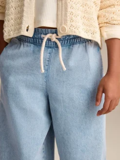 Middenblauw denim - Jeans met elastische taille en wijde pijpen (3-16jr)