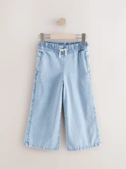 Middenblauw denim - Jeans met elastische taille en wijde pijpen (3-16jr)