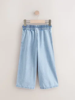 Middenblauw denim - Jeans met elastische taille en wijde pijpen (3-16jr)
