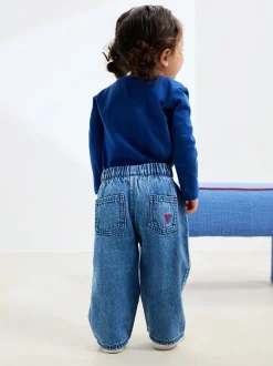 Middenblauw denim - Jeans met strikborduursel (3mnd -7jr)