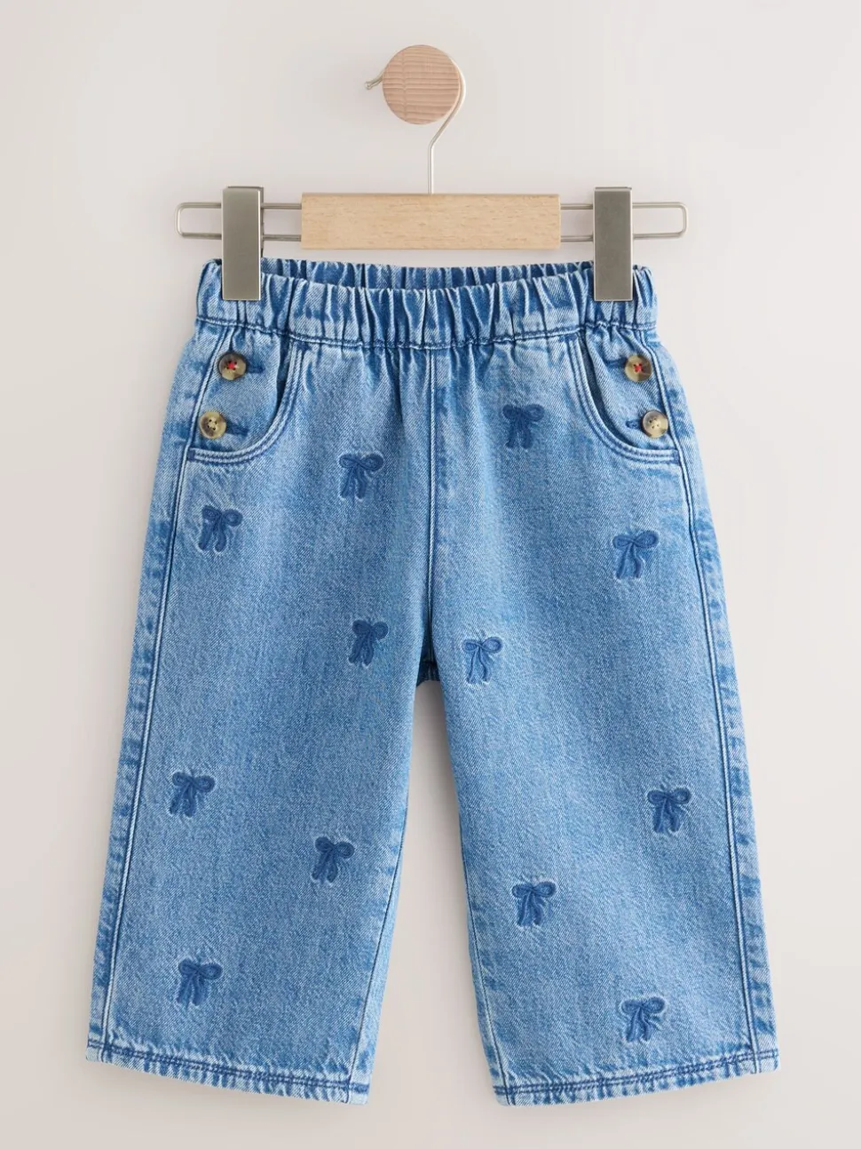 Middenblauw denim - Jeans met strikborduursel (3mnd -7jr)