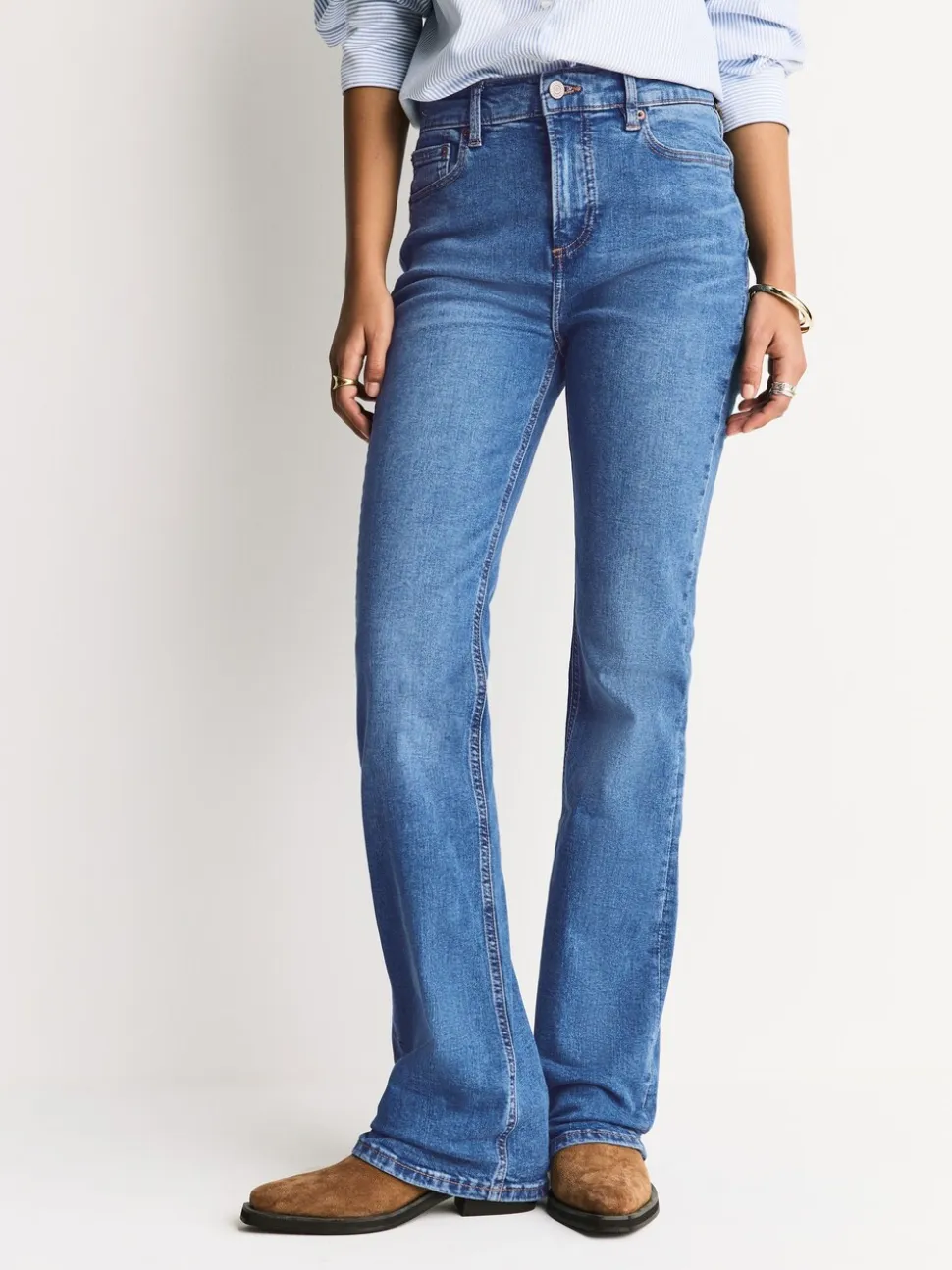 Middenblauw denim - Mid Rise Stretch Bootcut Jeans