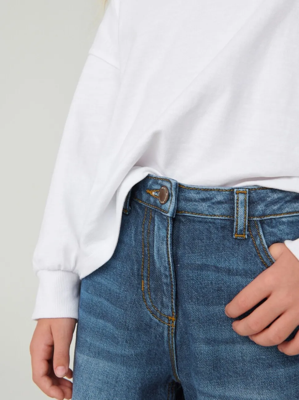 Middenblauw denim - Mom 100% katoenen jeans (3-16jaar)