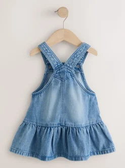Middenblauw denim - Peplum Pinafore Dress (3mths-8yrs)