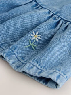 Middenblauw denim - Peplum Pinafore Dress (3mths-8yrs)