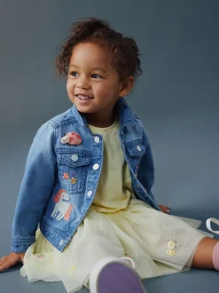 Middenblauw denim - Unicorn Embroidered Western Jacket (3mths-7yrs)