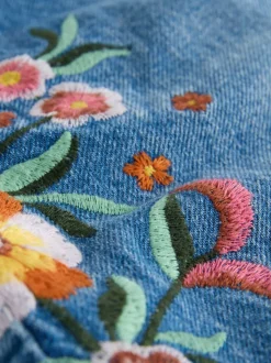 Middenblauw met bloemenborduursel - Denim shorts voor jongens