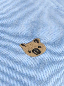 Middenblauw met figuur - Oxford-overhemd met lange mouwen (3 mnd-7 jr)