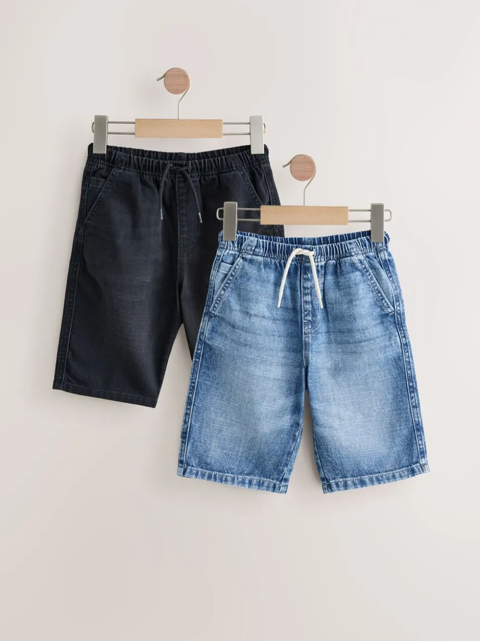 Middenblauw/zwart - Bermuda denim shorts met elastische taille verpakking van 2 (3 - 16 jr)