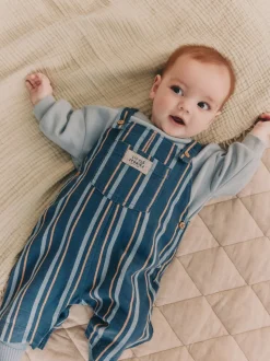 Mineraal gestreept - Babyset van geweven tuinbroek en rompertje (0 mnd-2 jr)
