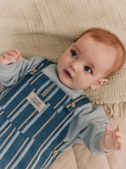 Mineraal gestreept - Babyset van geweven tuinbroek en rompertje (0 mnd-2 jr)