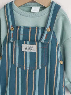 Mineraal gestreept - Babyset van geweven tuinbroek en rompertje (0 mnd-2 jr)