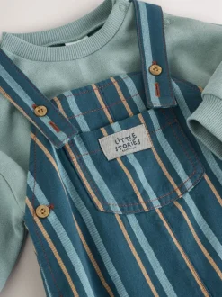 Mineraal gestreept - Babyset van geweven tuinbroek en rompertje (0 mnd-2 jr)