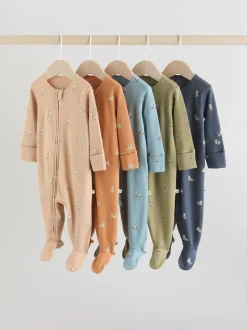 Mineraalblauw - 100% katoenen babyslaapzakjes met tweewegrits verpakking van 5 (0mnd -2jr)