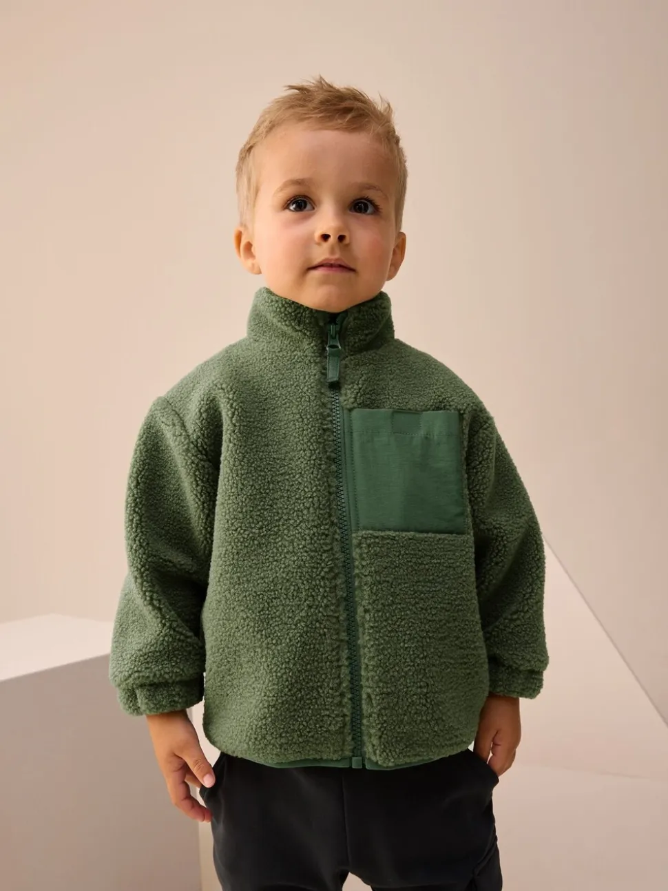 Mineraalkleurig - Effen fleece met rits en trechterhals (3mnd-7jr)