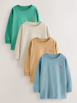 Mineralen Voedsel Personage Borduren - Set van 4 T-shirts met grafische print en lange mouwen (3mnd-7jr)
