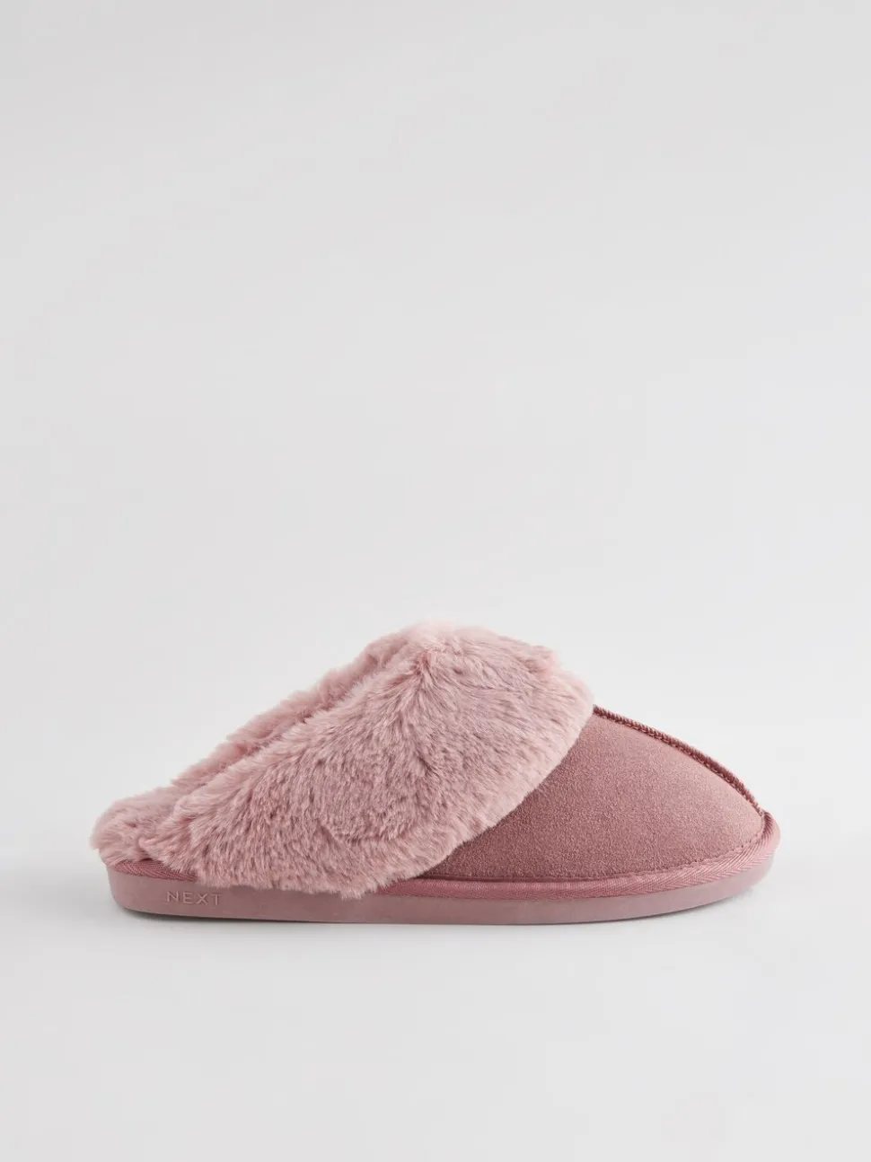 Mink roze - Met imitatiebont gevoerde suède pantoffelmuiltjes
