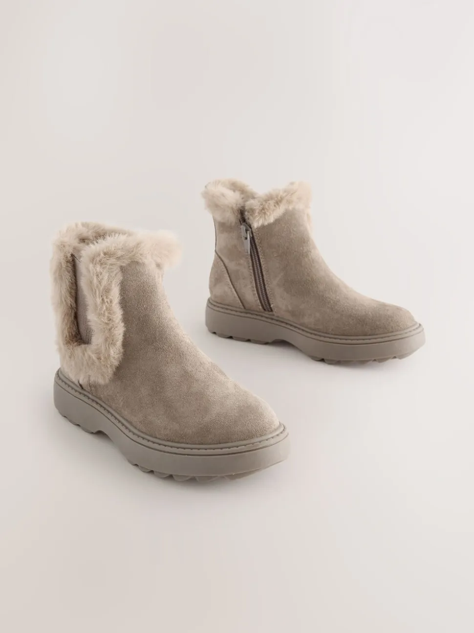 Mink-bruin suède - Met imitatiebont gevoerde Chelsea Boots