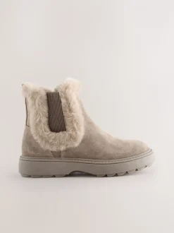Mink-bruin suède - Met imitatiebont gevoerde Chelsea Boots