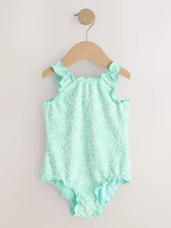 Mint Green Floral Texture - Lettuce Edge Swimsuit (3mths-7yrs)