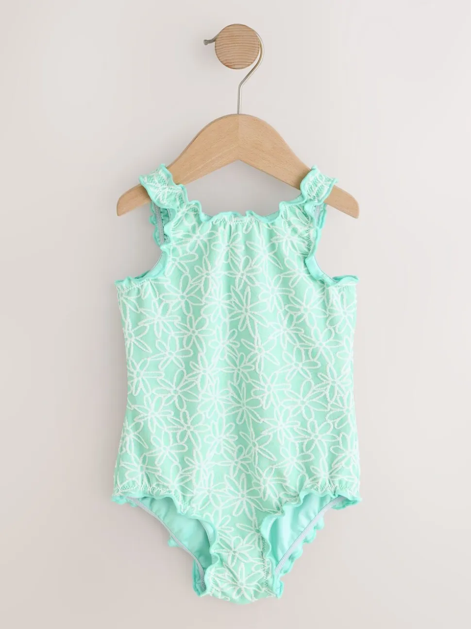 Mint Green Floral Texture - Lettuce Edge Swimsuit (3mths-7yrs)