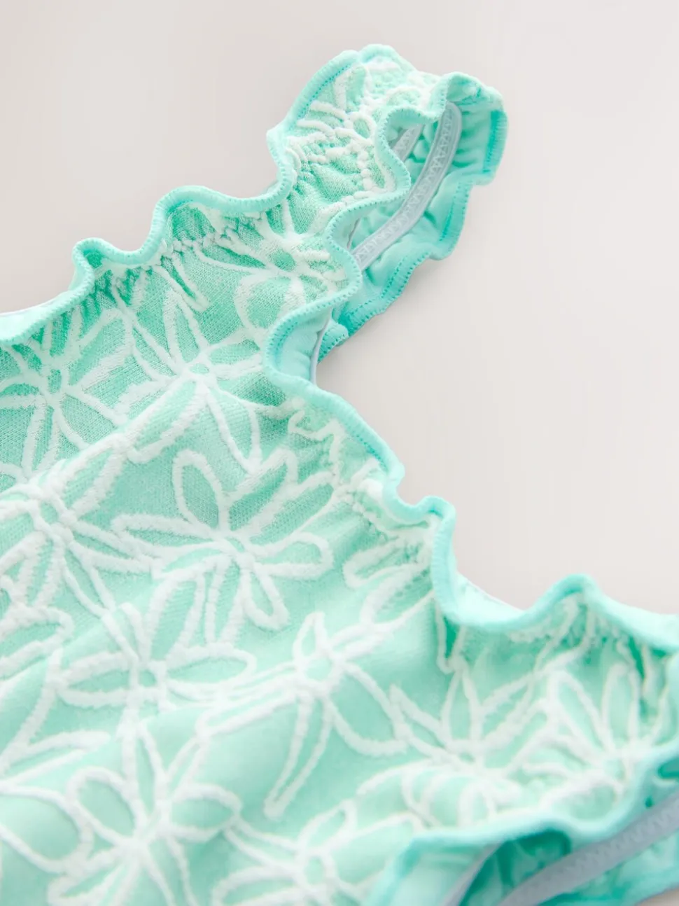 Mint Green Floral Texture - Lettuce Edge Swimsuit (3mths-7yrs)