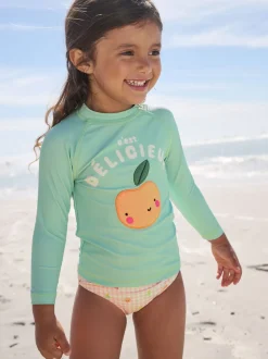 Mint Green Gingham Fruit - Long Sleeve Sunsafe Swim Set (3mths-7yrs)