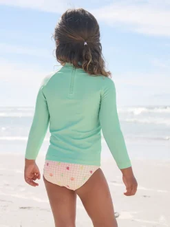 Mint Green Gingham Fruit - Long Sleeve Sunsafe Swim Set (3mths-7yrs)