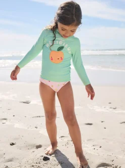 Mint Green Gingham Fruit - Long Sleeve Sunsafe Swim Set (3mths-7yrs)