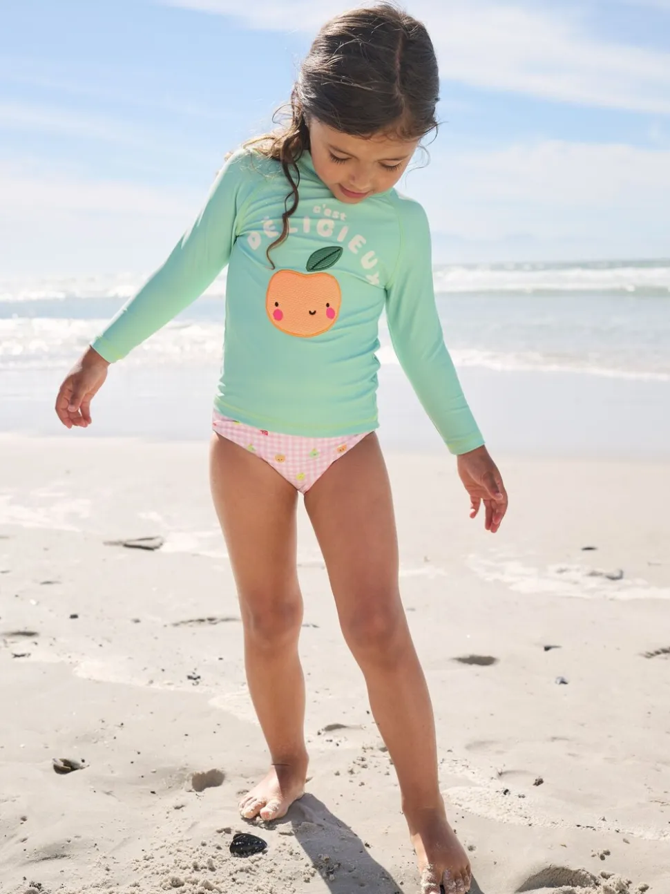 Mint Green Gingham Fruit - Long Sleeve Sunsafe Swim Set (3mths-7yrs)