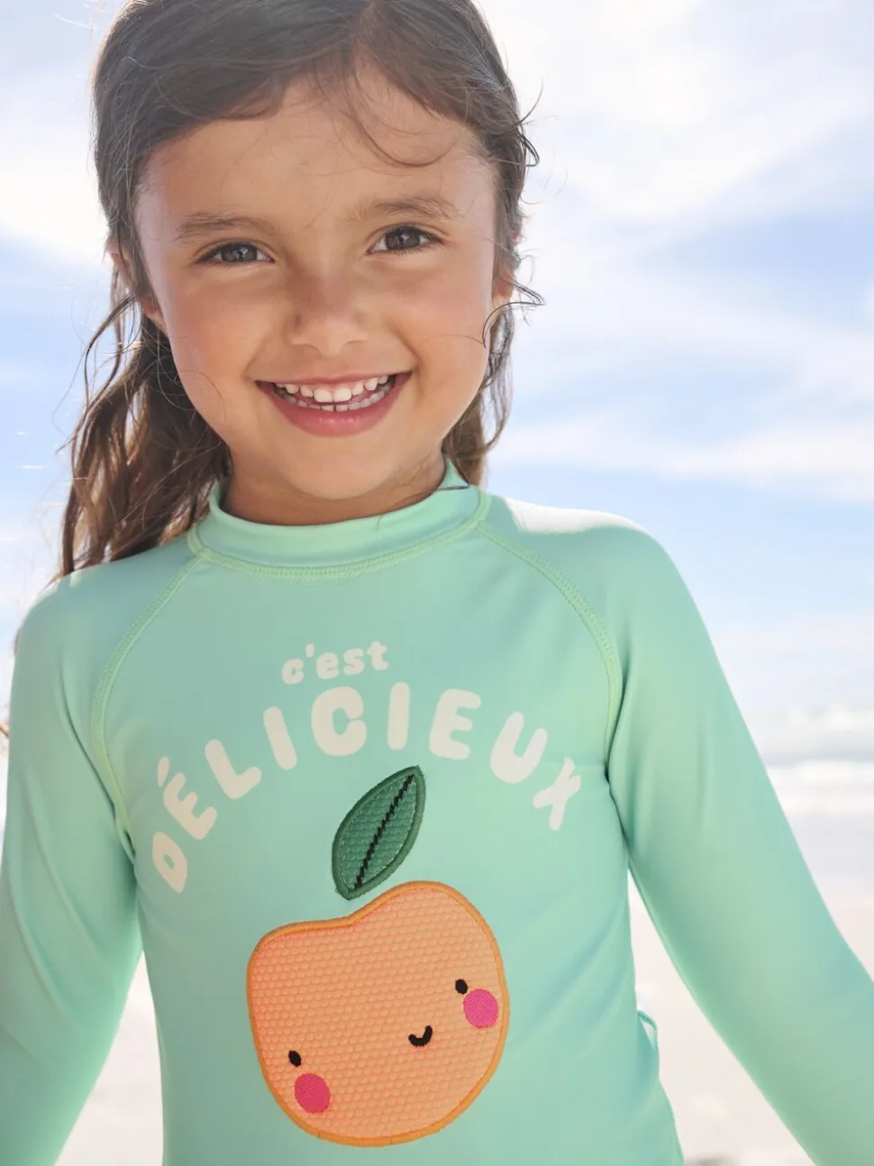 Mint Green Gingham Fruit - Long Sleeve Sunsafe Swim Set (3mths-7yrs)