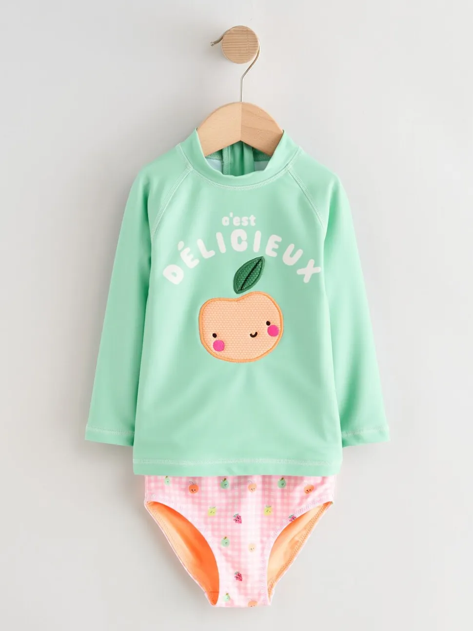 Mint Green Gingham Fruit - Long Sleeve Sunsafe Swim Set (3mths-7yrs)