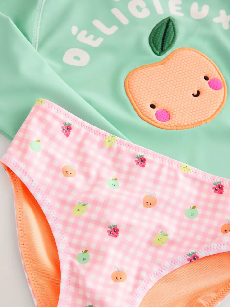 Mint Green Gingham Fruit - Long Sleeve Sunsafe Swim Set (3mths-7yrs)