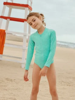 Mint Green Shell - Textured Long Sleeve Sunsafe Swimsuit (3-16yrs)