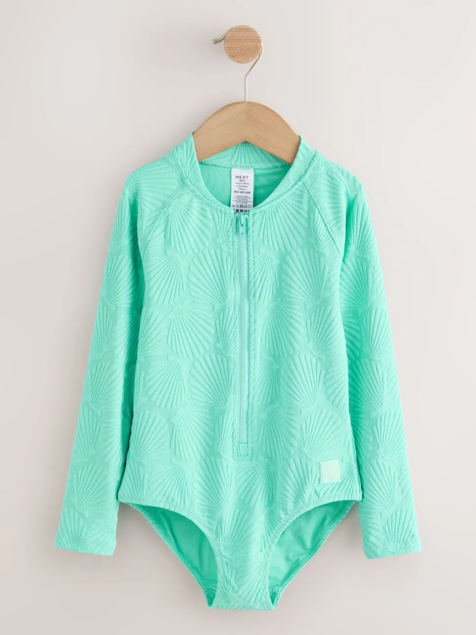 Mint Green Shell - Textured Long Sleeve Sunsafe Swimsuit (3-16yrs)