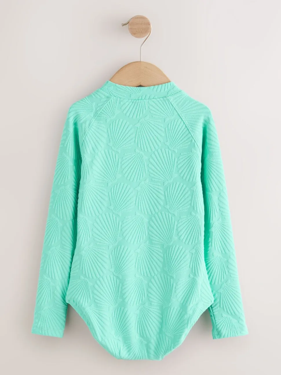 Mint Green Shell - Textured Long Sleeve Sunsafe Swimsuit (3-16yrs)