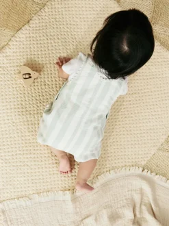 Mintgroen gestreept - Babyset van rompertje met korte mouwen en bretelbroek (0mnd -2jr)