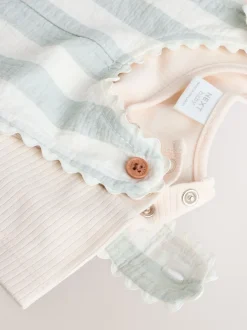 Mintgroen gestreept - Babyset van rompertje met korte mouwen en bretelbroek (0mnd -2jr)