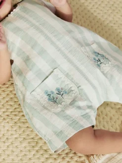 Mintgroen gestreept - Babyset van rompertje met korte mouwen en bretelbroek (0mnd -2jr)
