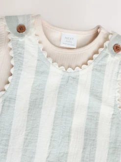 Mintgroen gestreept - Babyset van rompertje met korte mouwen en bretelbroek (0mnd -2jr)