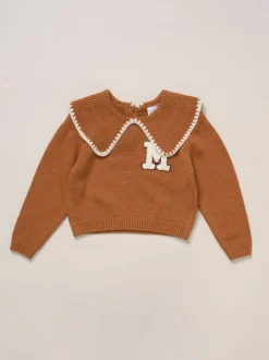 Miss True Knit Brown Jumper with Woven Collar and Check Skirt Set