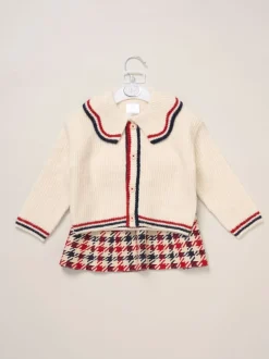 Miss True Knit White Cardigan with Check Skirt