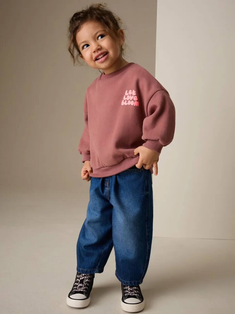 Mocha Brown Let Love Bloom - Sweatshirt met ronde hals (3 mnd-7 jr)