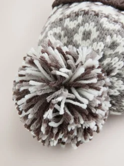 Mocha Bruin Fairisle - Beanie-muts met pompon (3mnd-16jr)