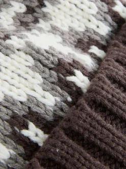 Mocha Bruin Fairisle - Beanie-muts met pompon (3mnd-16jr)