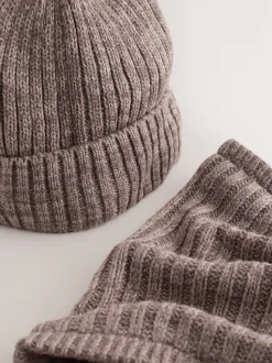 Mokkabruin - Pom Beanie Hat & Snood Set 2 Piece (1-16yrs)